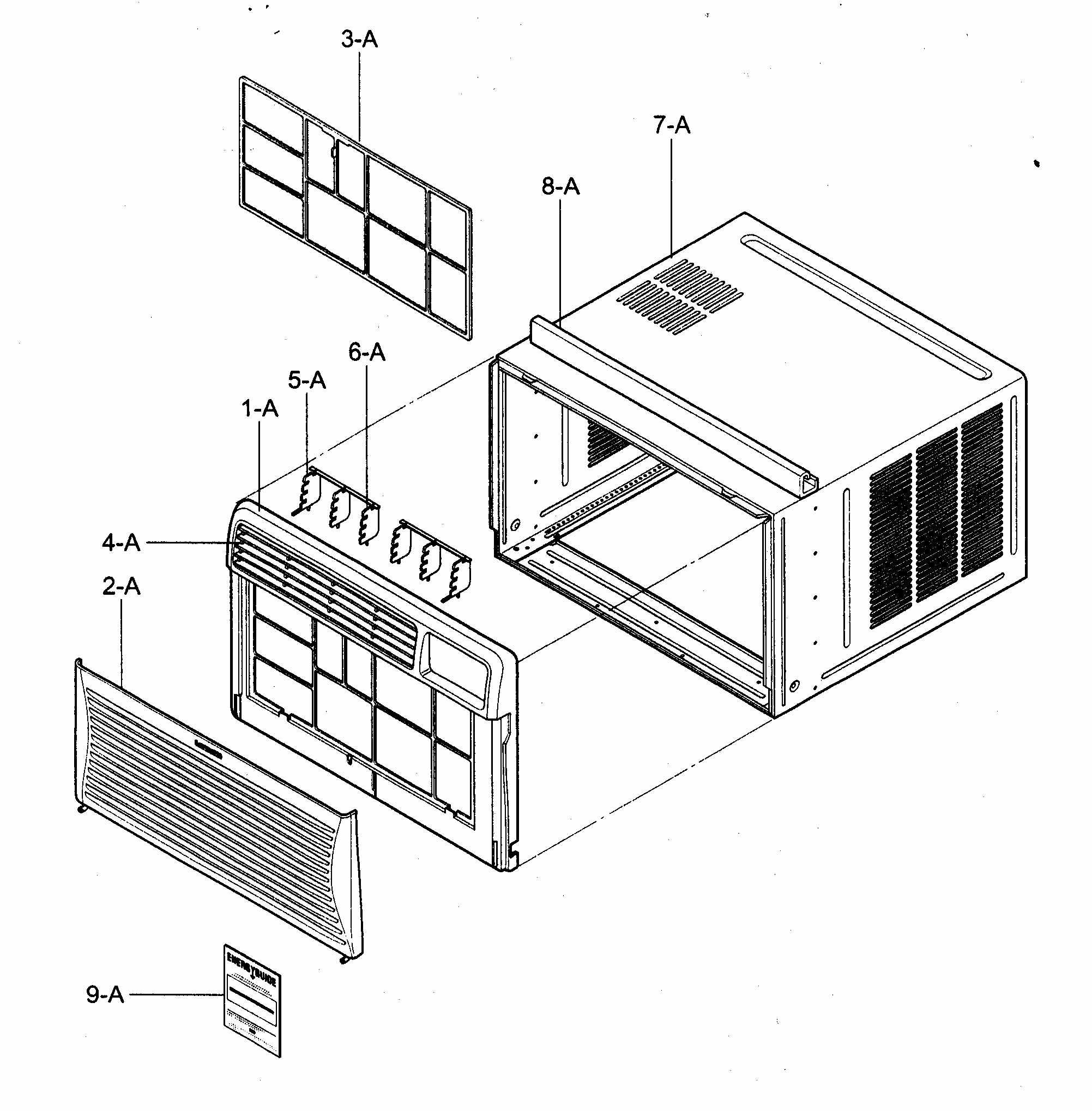 Cabinet/front Grille Assy Diagram and Parts List for 58074259400  Kenmore Air Conditioner