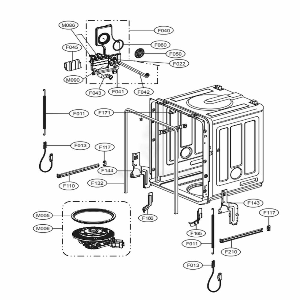 Tub Assembly Diagram and Parts List for LDS5040ST ASTEEUS LG Dishwasher