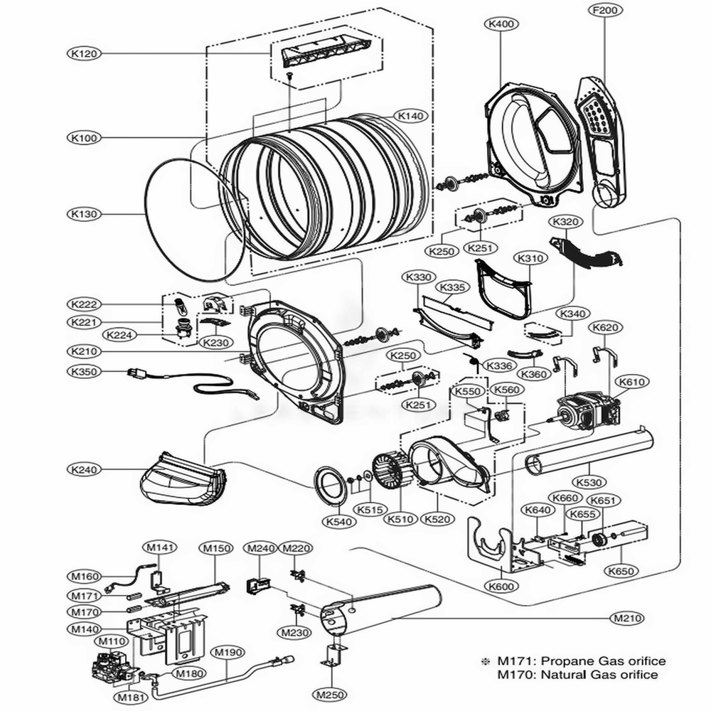 Drum And Motor Assembly Diagram and Parts List for DLG3051W ABWEEUS LG Dryer