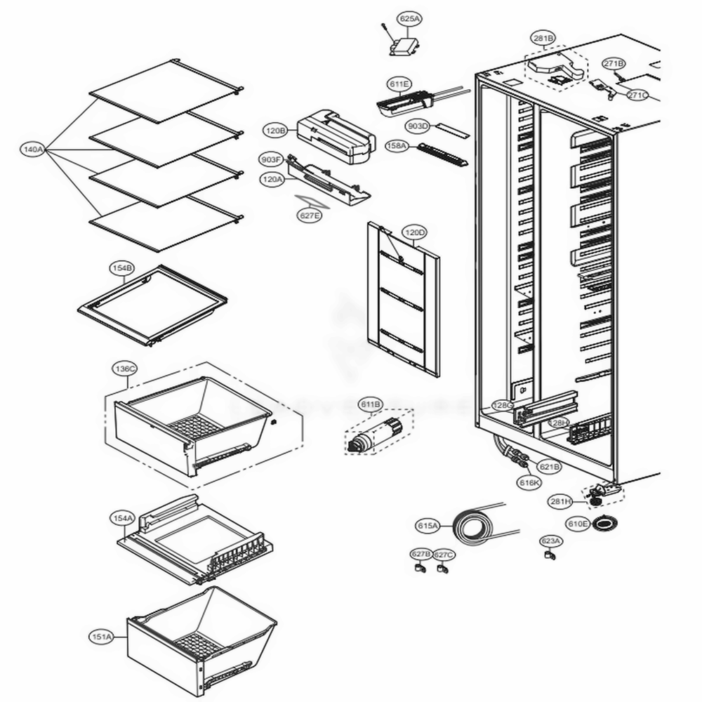 Refrigerator Compartment 2 Diagram and Parts List for LSXS26336S ASTCNA1 LG Refrigerator