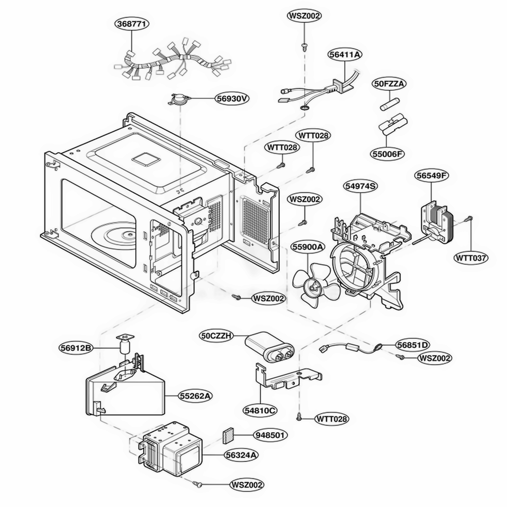 Interior Parts Diagram and Parts List for F1331W MWEAMA LG Range