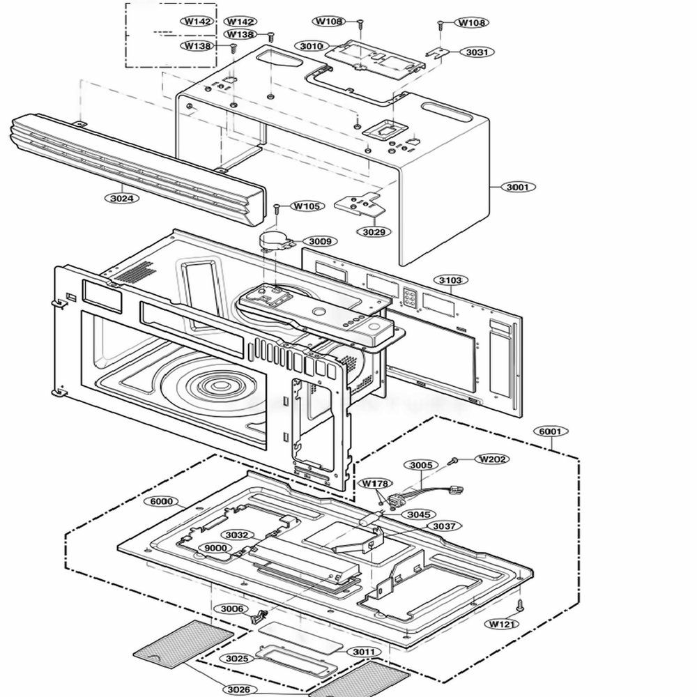 Oven Cavity Parts Diagram and Parts List for 80829 ABKESEA LG Microwave
