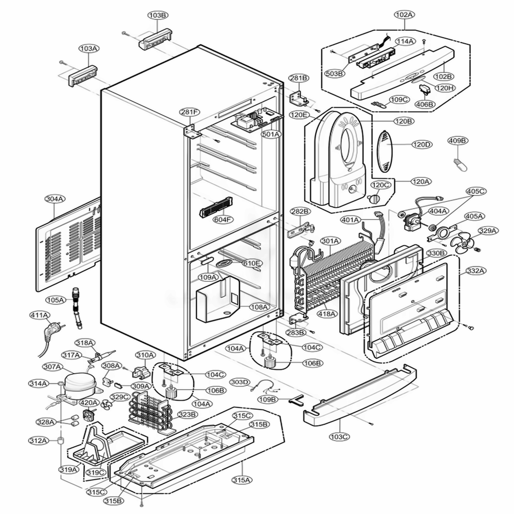 Main Parts 1 Diagram and Parts List for GR349R EWCGSC LG Refrigerator