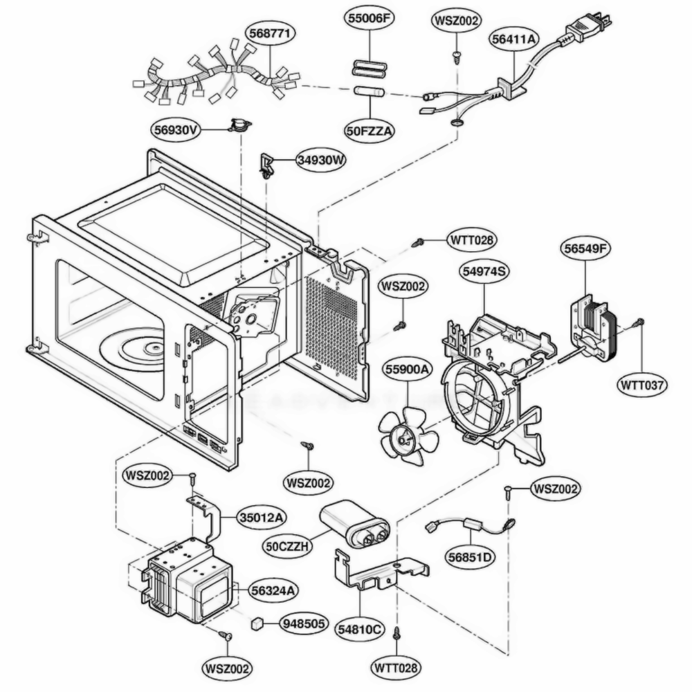 Oven Interior Parts Diagram and Parts List for 61289 ABKESEA LG Range