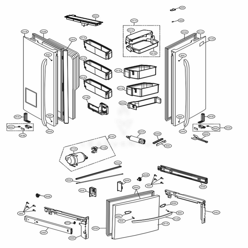 Door Parts Diagram and Parts List for LFXS30726S ASTCNA3 LG Refrigerator
