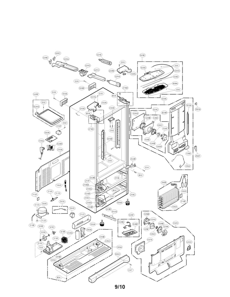 Case Parts Diagram and Parts List for LMX28988ST 00 LG Refrigerator