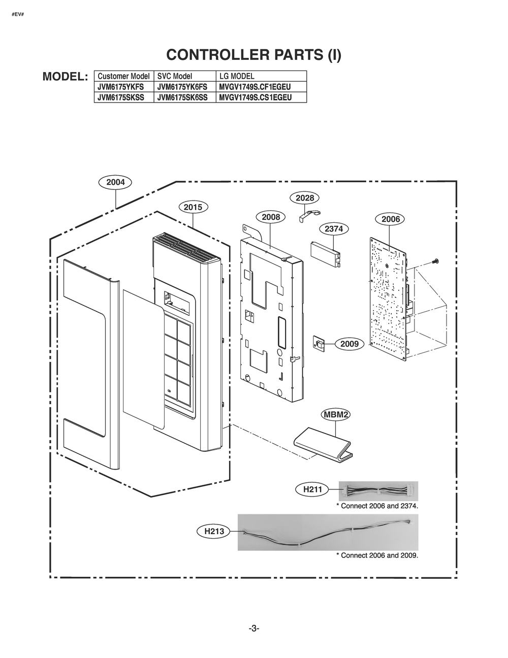Controller Parts Diagram and Parts List for JVM6175YKFS CF1EGEU LG Microwave Oven Combo