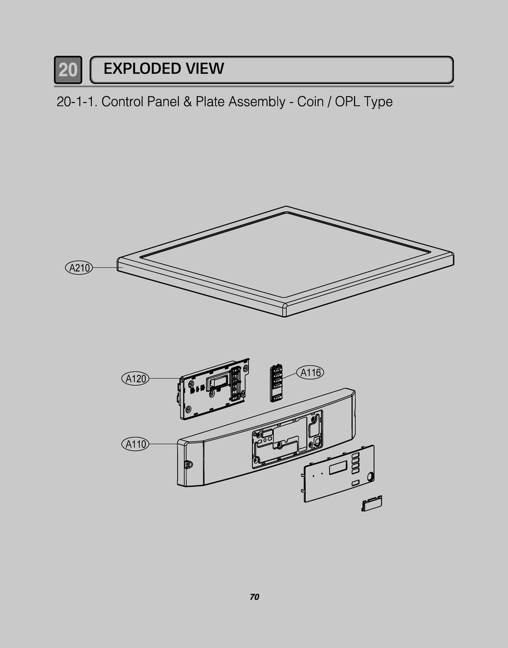 Control Panel And Plate Assembly Coin / Opl Type Diagram and Parts List for GDL1329QES8 ABWEELC LG Dryer