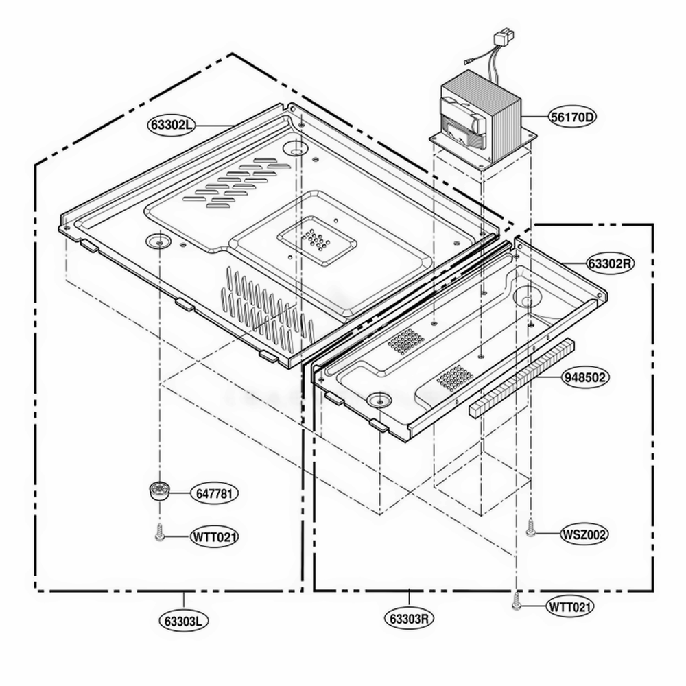 Base Plate Parts Diagram and Parts List for F1331W MWEAMA LG Range