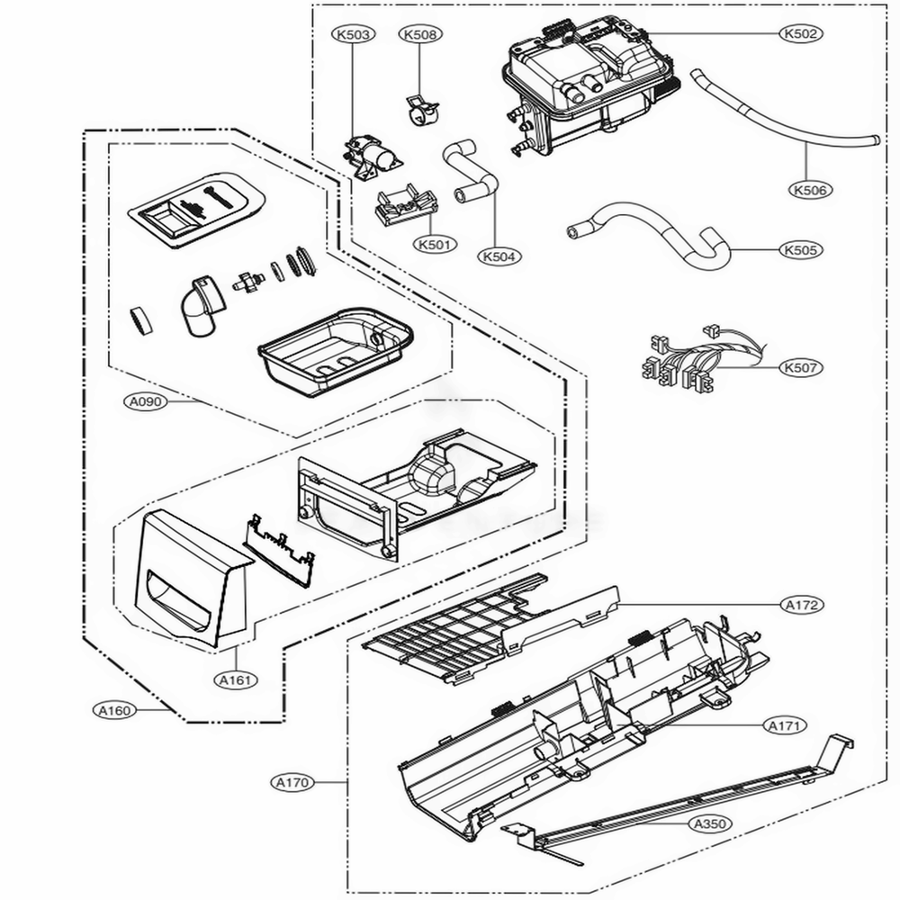 Panel Drawer Assembly And Guide Assembly Diagram and Parts List for DLEX4270V ASSEEUS LG Dryer