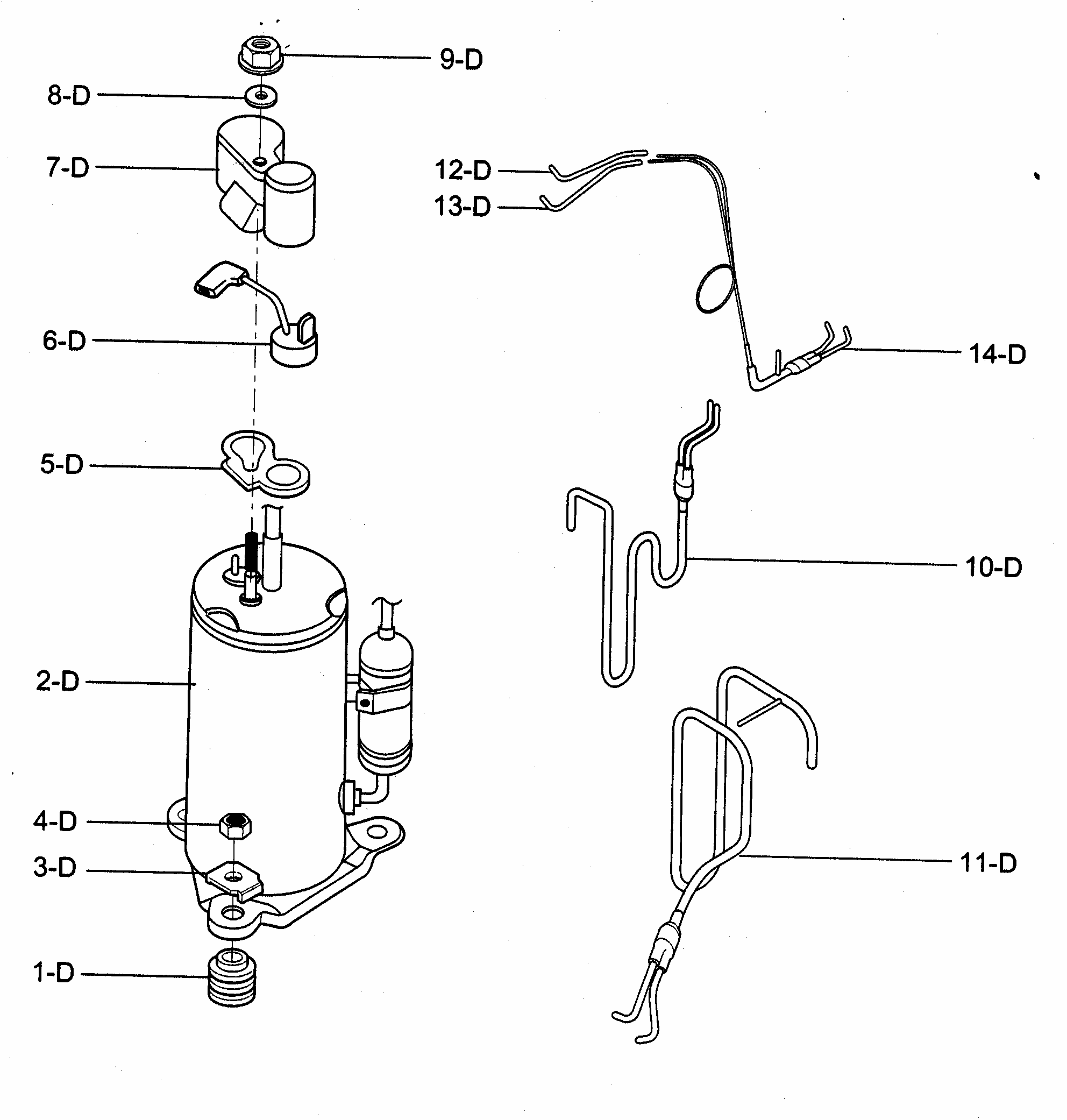 Compressor Parts Diagram and Parts List for 58074107400  Kenmore Air Conditioner
