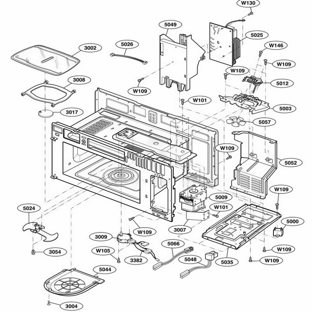 Interior Parts 1 Diagram and Parts List for 64684 AB6ESEA LG Range