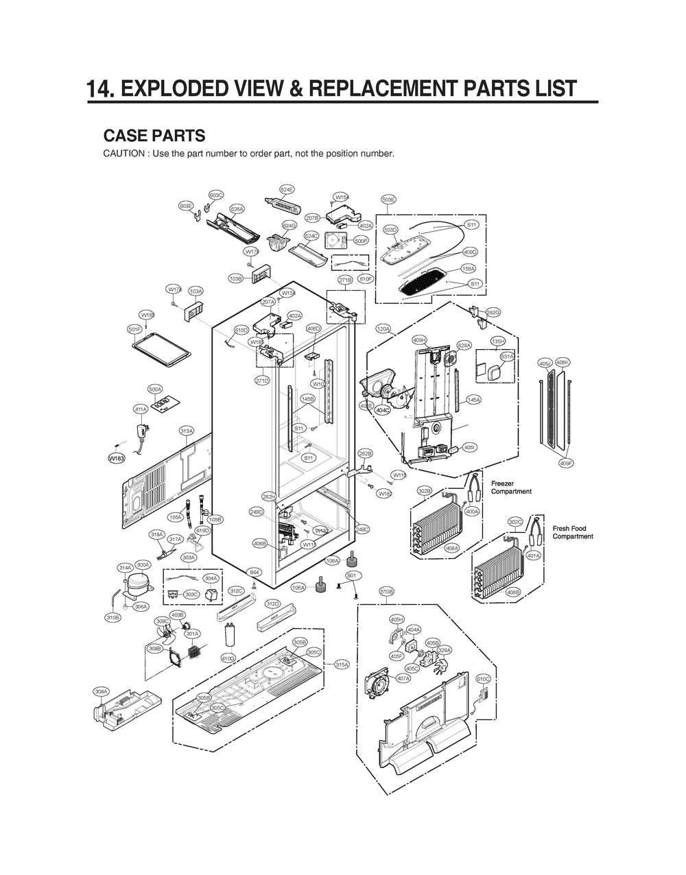 Case Parts Diagram and Parts List for GR-J266DSMM ASTCNA2 LG Refrigerator