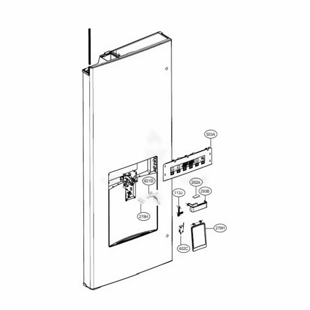 Dispenser Parts Diagram and Parts List for LRFWS2906S ASTCNA0 LG Refrigerator