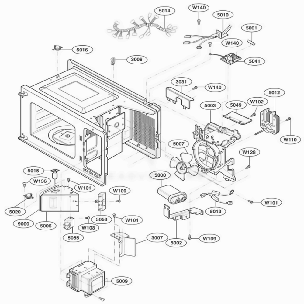 Interior Parts Diagram and Parts List for LD510D AGRQAMA LG Wall Oven