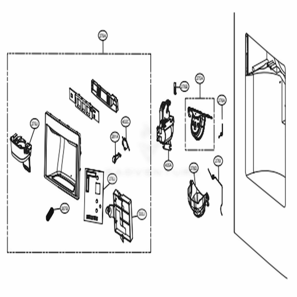 Dispenser Parts Diagram and Parts List for 74043 ASTCSE1 LG Refrigerator