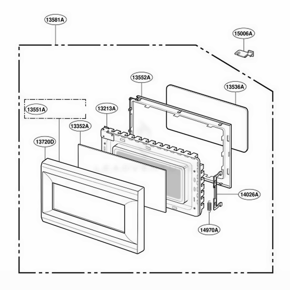 Door Parts Diagram and Parts List for YMT4155SPS CSBEWPC LG Microwave
