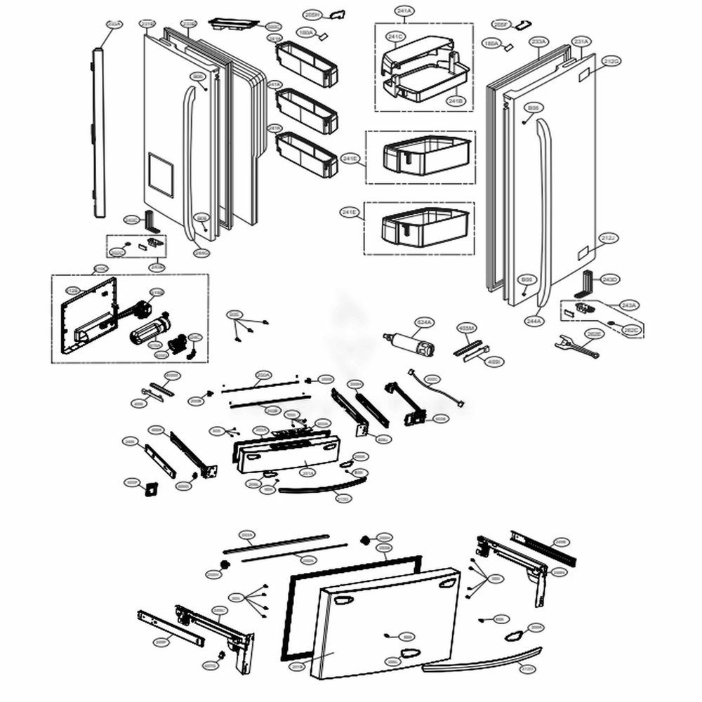 Door Parts Diagram and Parts List for LMXC23746S ASTCNA3 LG Refrigerator