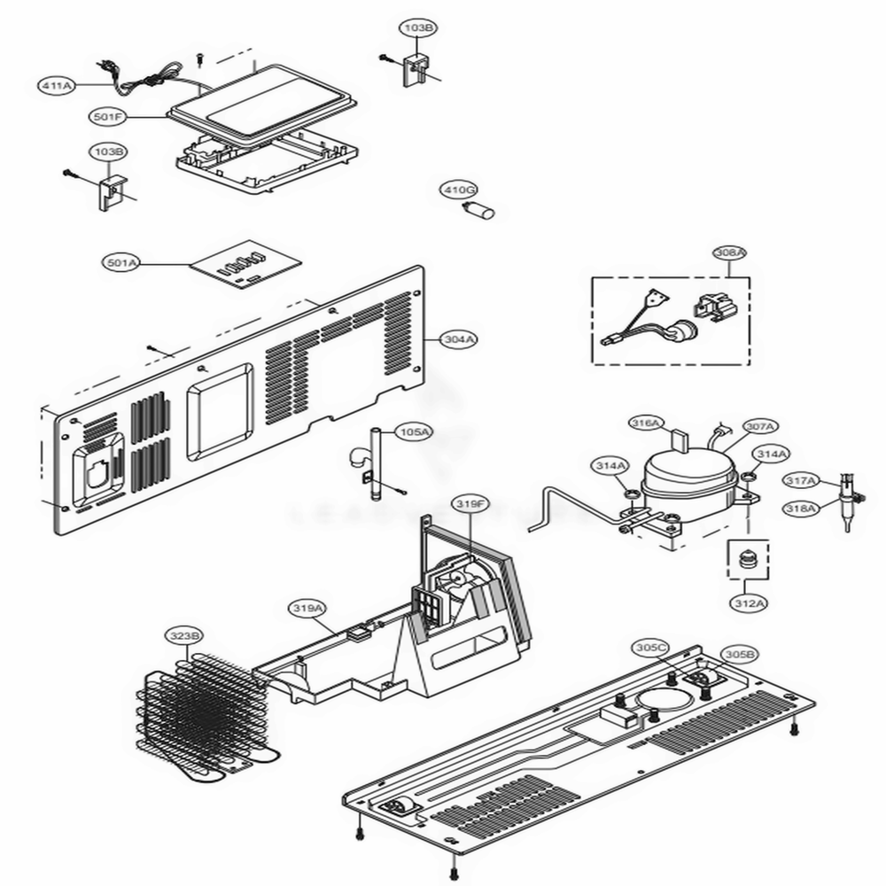 Machine Compartment Diagram and Parts List for LSXS26366D ASBCNA5 LG Refrigerator