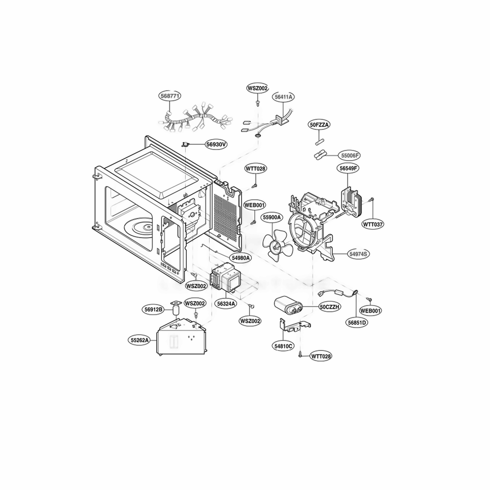 Interior Parts 1 Diagram and Parts List for MA1012W CW1EGSE LG Wall Oven