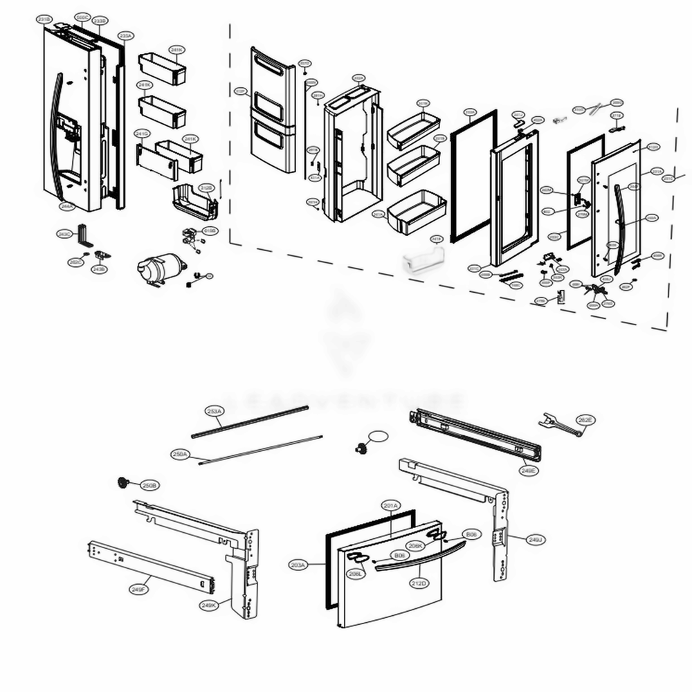 Door Parts Diagram and Parts List for LFXS26596M AMTCNA0 LG Refrigerator