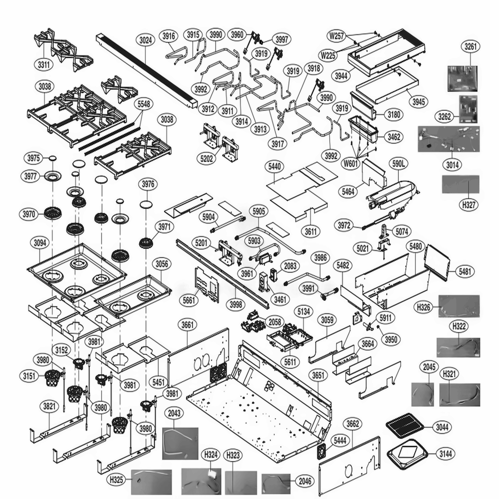 Cooktop Parts Diagram and Parts List for SKSDR480GS ASTLSGN LG Range