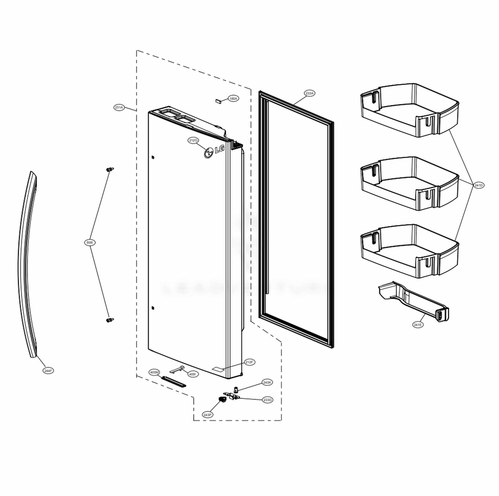 Door Parts 2 Diagram and Parts List for LRFXC2406D ASBCNA1 LG Refrigerator