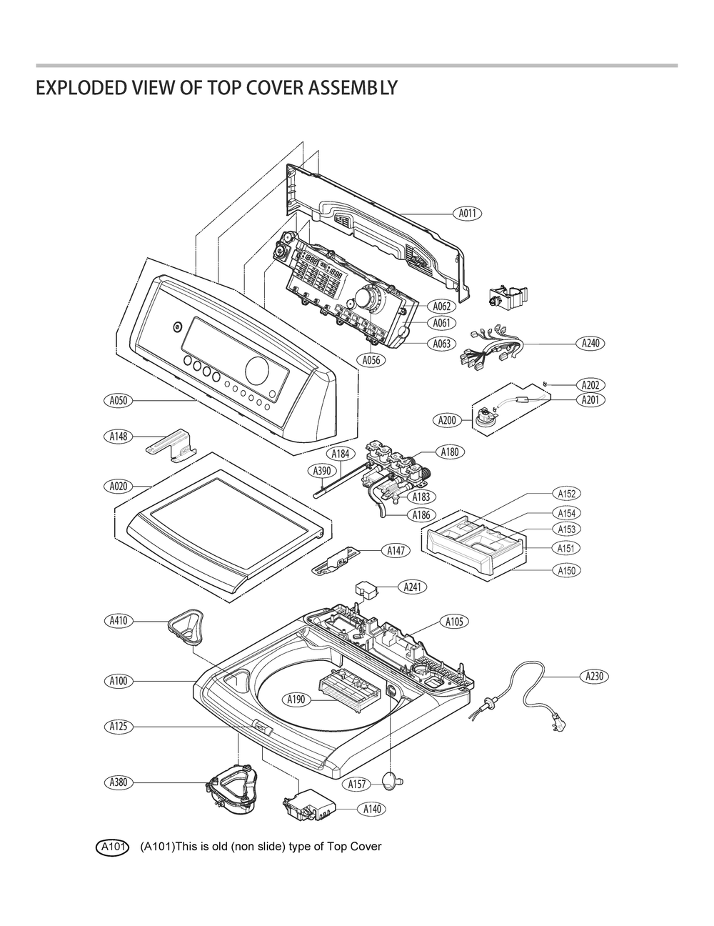 Top Cover Assembly Diagram and Parts List for T1438ADFP ABWESEU LG Washer