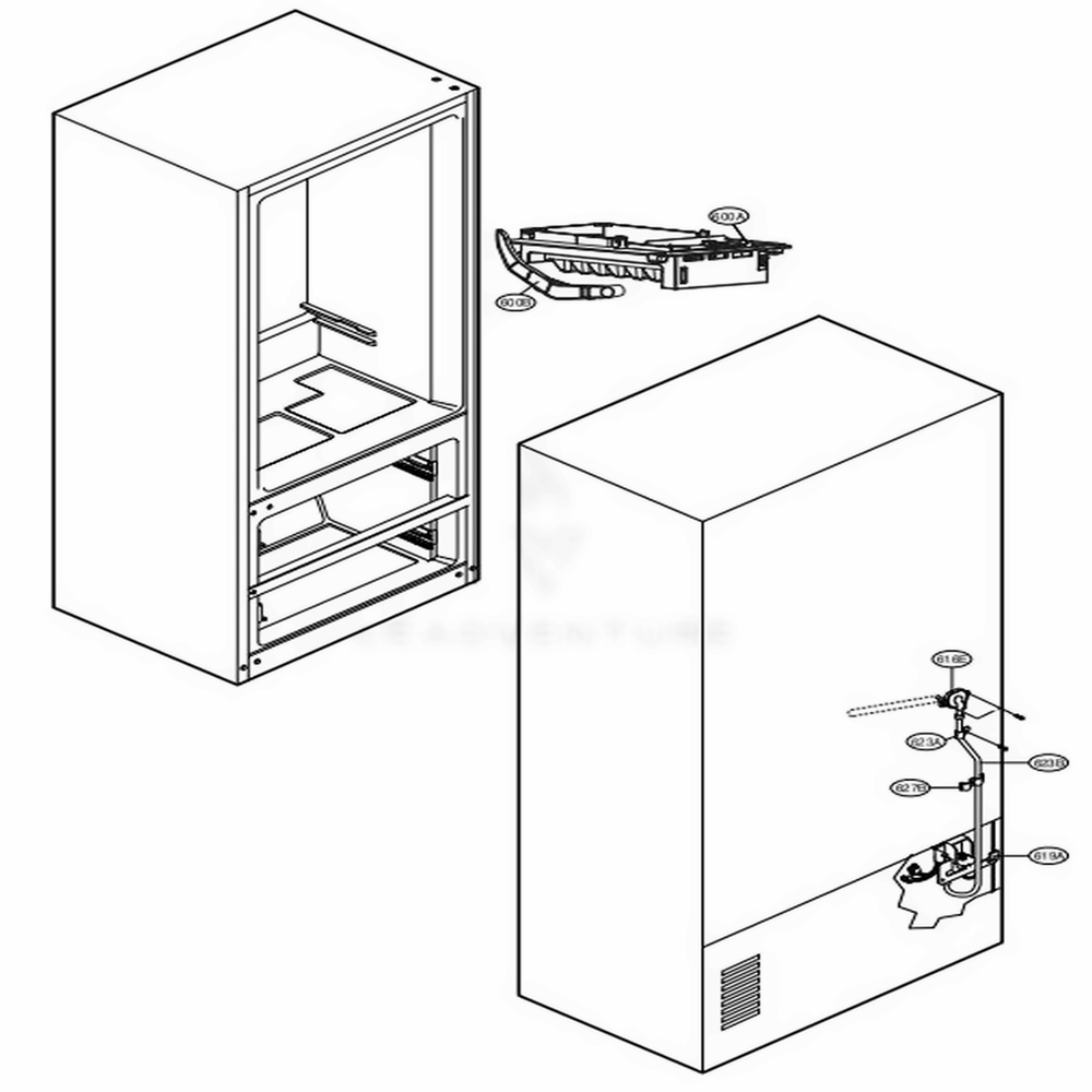 Water And Icemaker Parts Diagram and Parts List for LMC25785ST ASTCNA1 LG Refrigerator