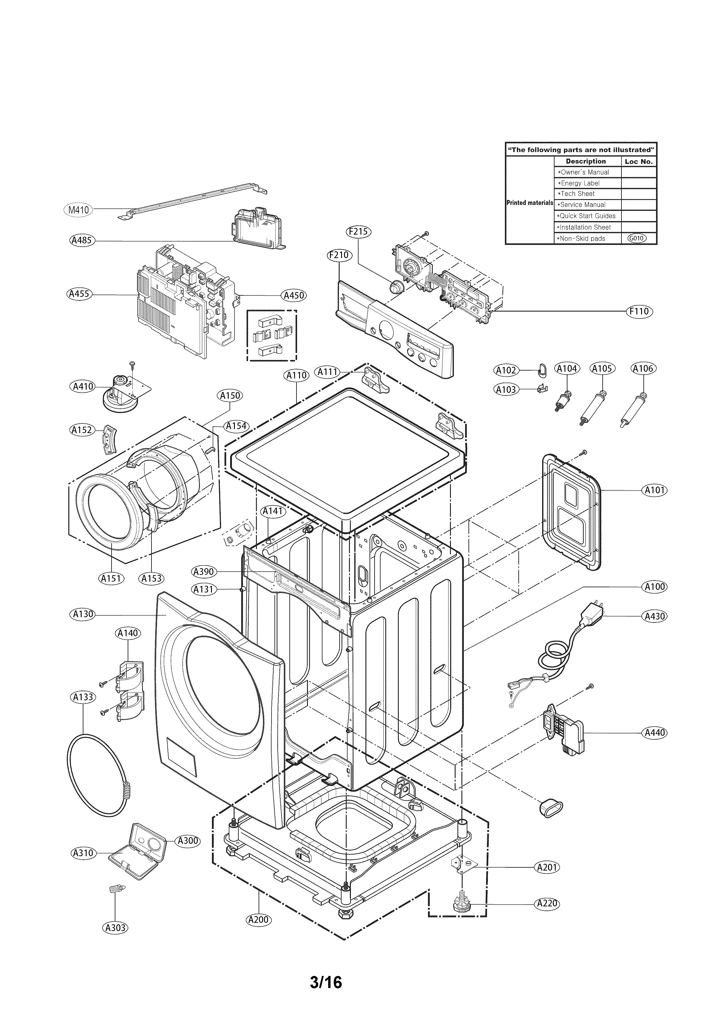 Cabinet Parts Diagram and Parts List for 79641162411  Kenmore Washer
