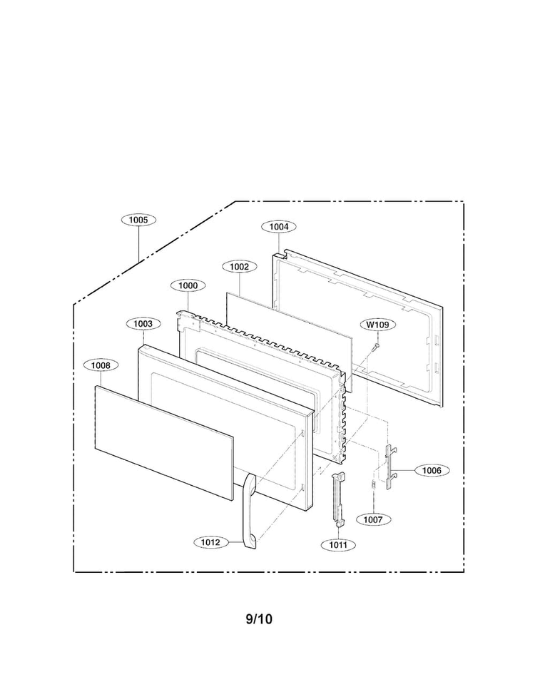 Door Parts Diagram and Parts List for LMV1925SBQ01  LG Microwave