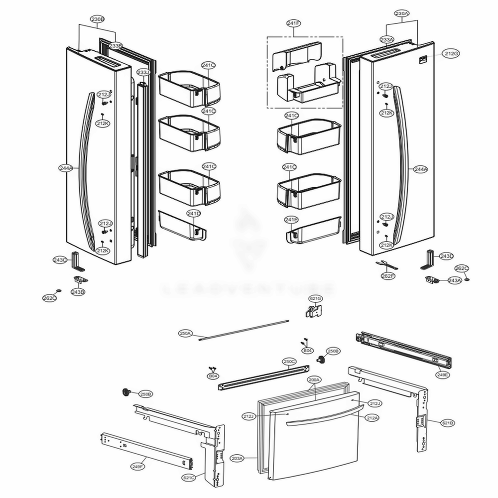 Door Parts Diagram and Parts List for 71314 ABICSE3 LG Refrigerator