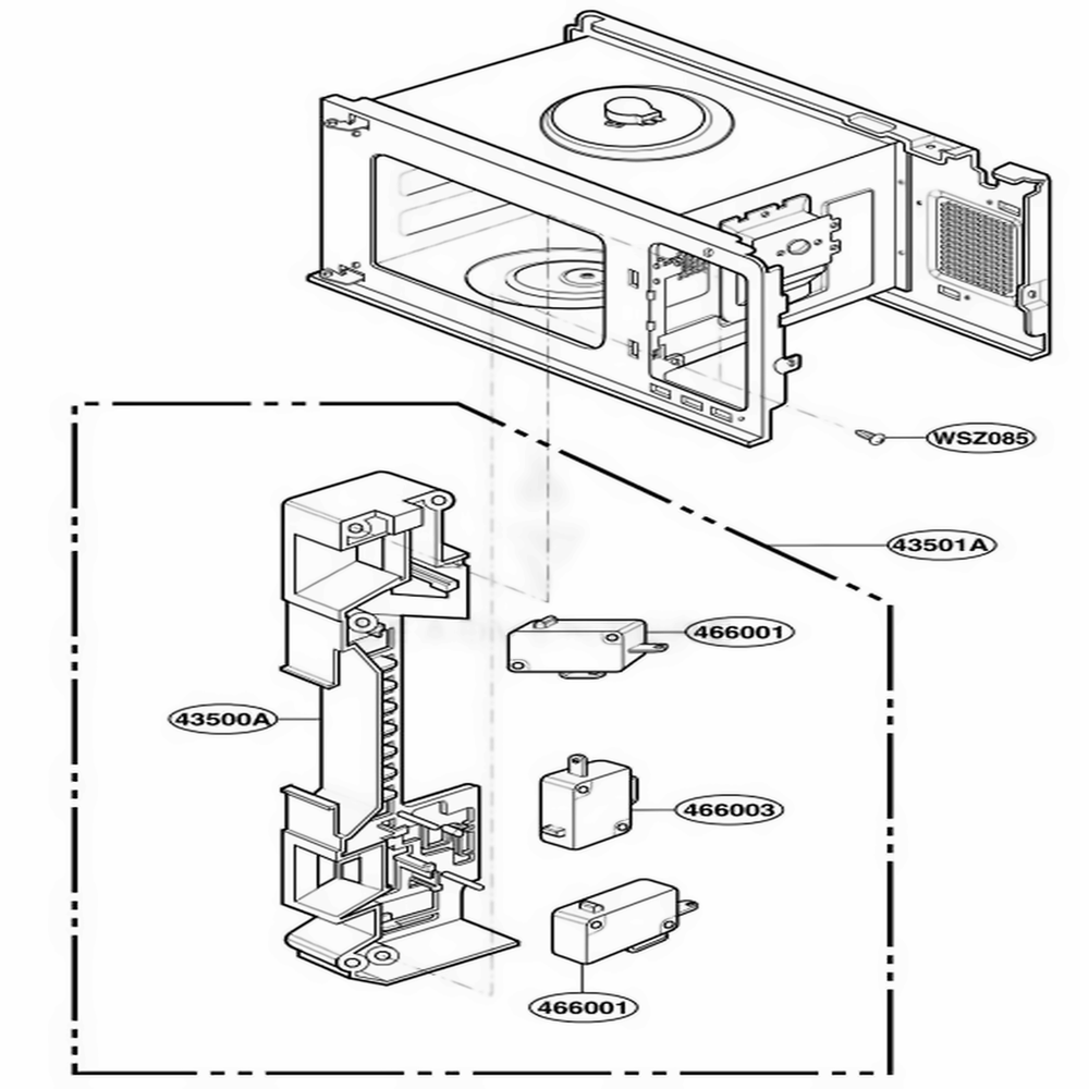 Latch Board Parts Diagram and Parts List for KCMS185JSS AS1EKAD LG Wall Oven