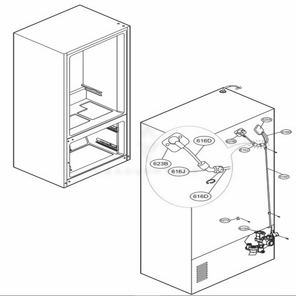 Valve And Water Tube Parts Diagram and Parts List for 71033 ASTCSE0 LG Refrigerator