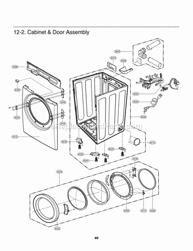 Cabinet & Door Assembly Diagram and Parts List for DLE2516W  LG Dryer