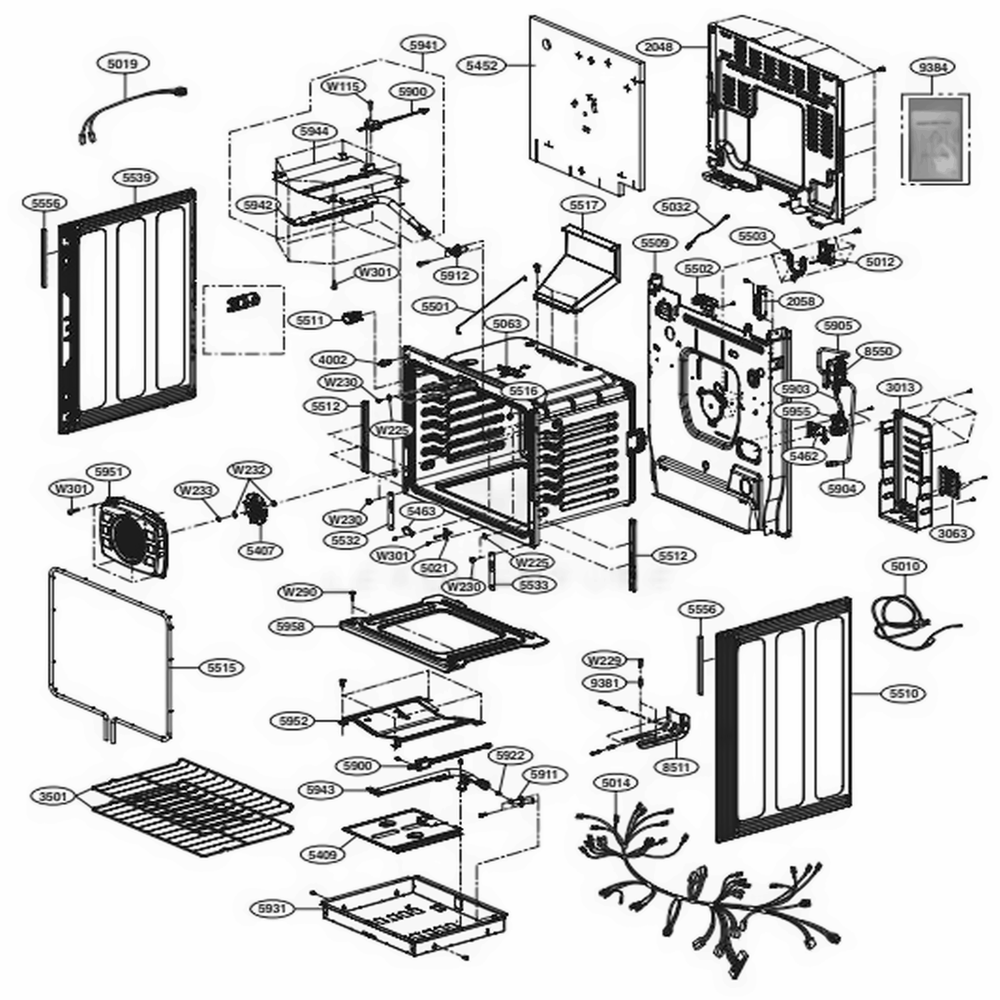 Cavity Parts Diagram and Parts List for LRGL5823D FBDELGA LG Range