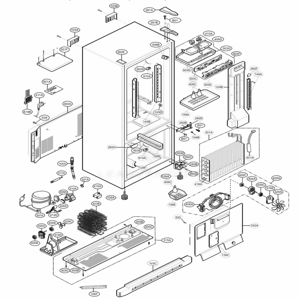 Case Parts Diagram and Parts List for 78279 AWBCSER LG Refrigerator
