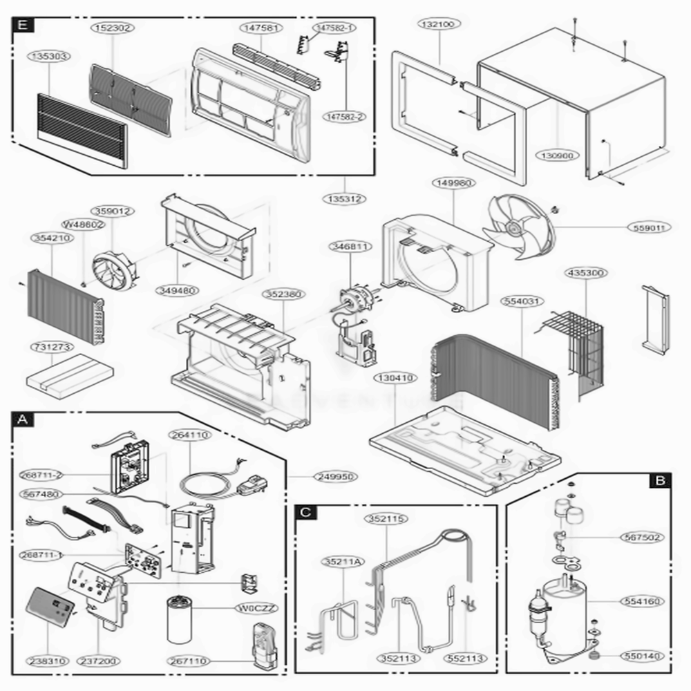 Main Diagram and Parts List for US12D30 AWYAFRD LG Air Conditioner