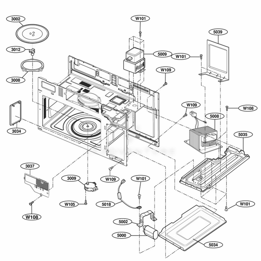 Interior Parts 1 Diagram and Parts List for 80032 CWHESEA LG Range