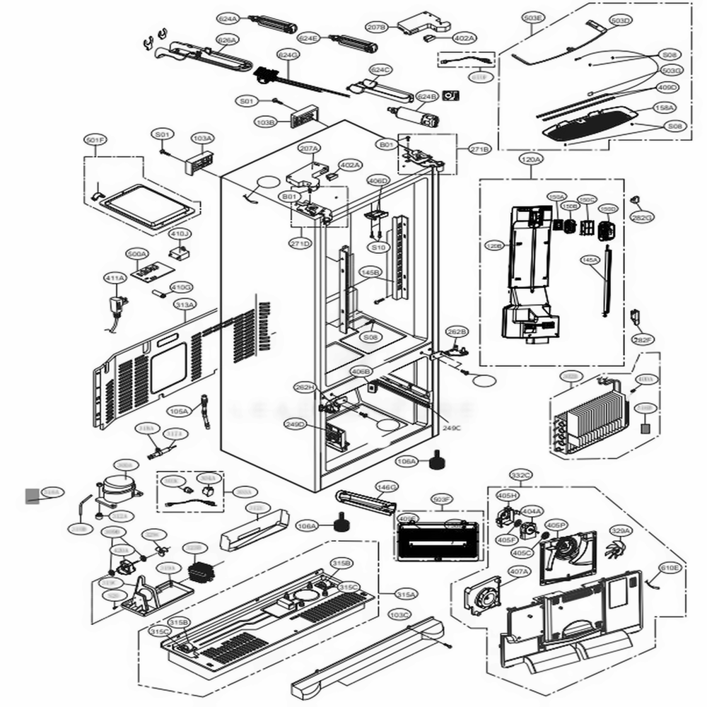 Case Parts Diagram and Parts List for LFX28968ST ASTCNA2 LG Refrigerator