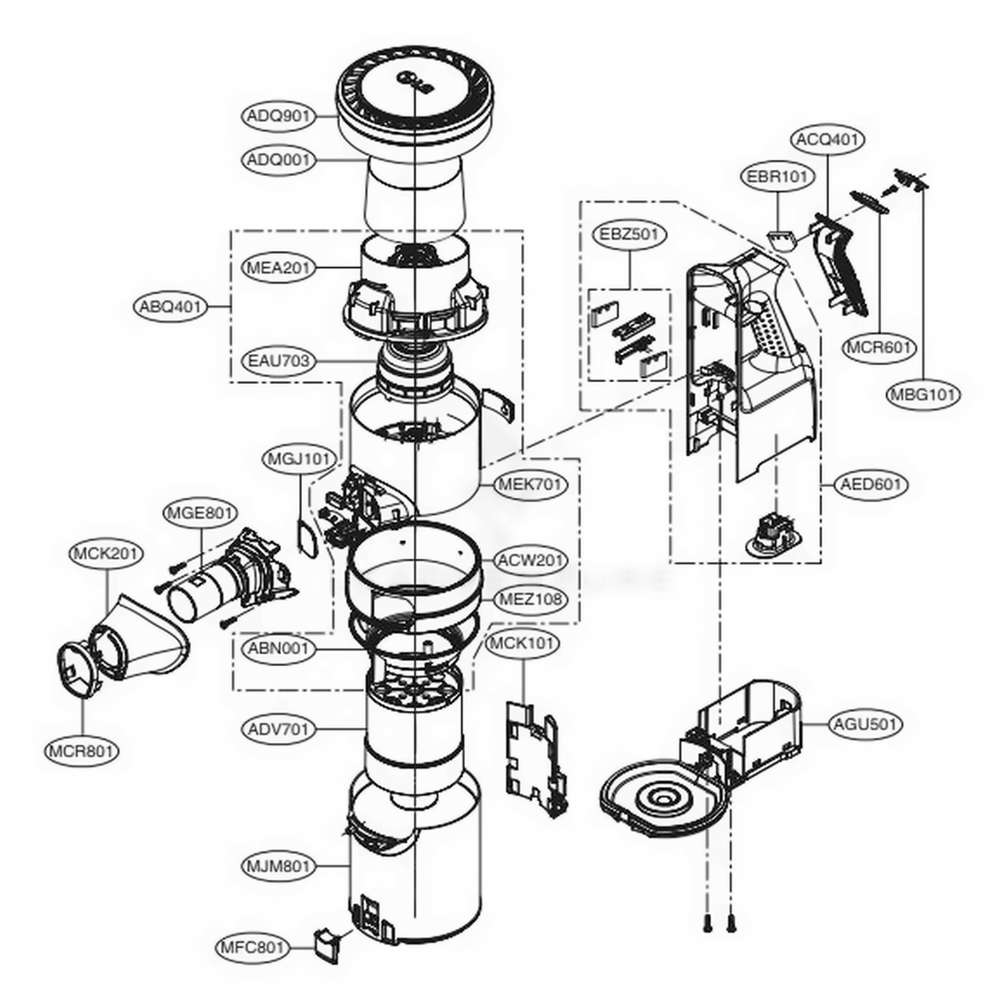 Handle Assembly Diagram and Parts List for A908VMR BVWELGA LG Upright Vacuum