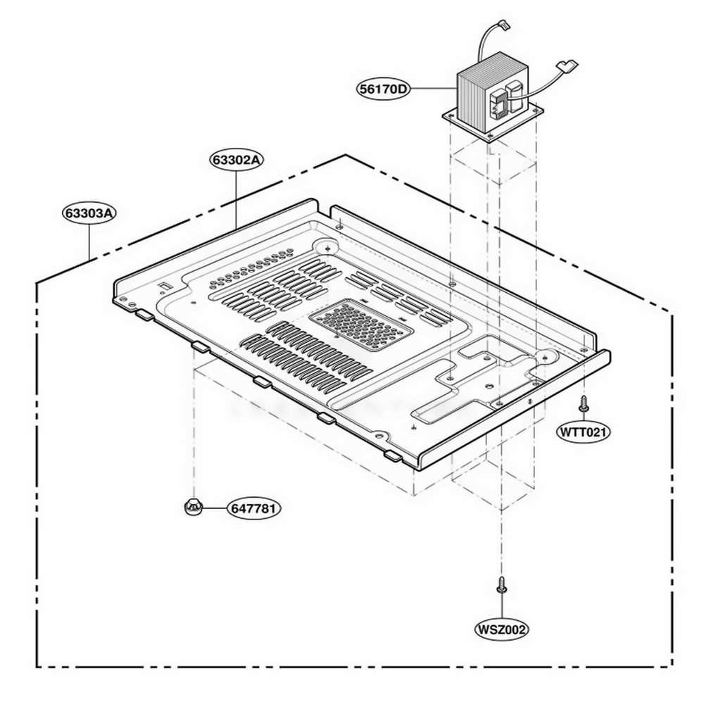 Base Plate Parts Diagram and Parts List for 3WM2533E HM1QBAL LG Range