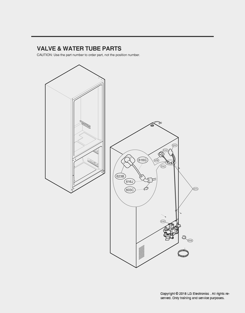 Valve And Water Tube Parts Diagram and Parts List for GR-L318LQUM ASWCSE0 LG Refrigerator