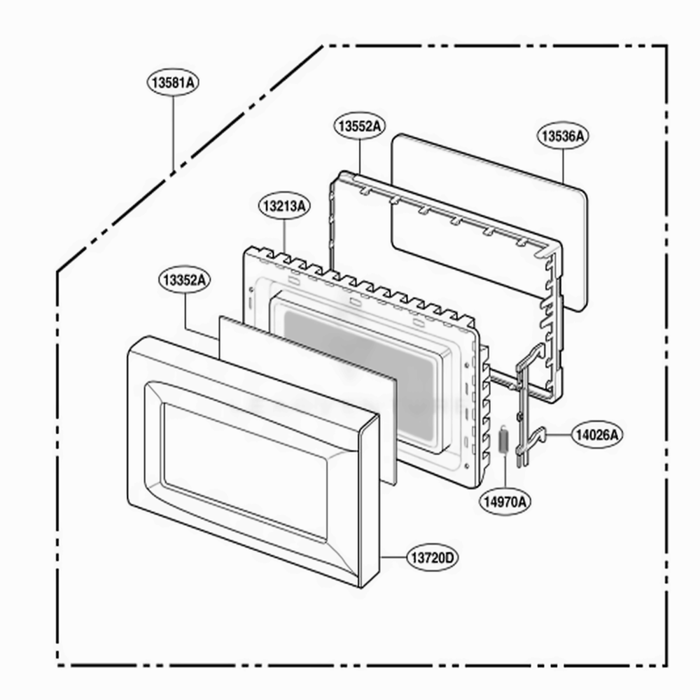 Door Parts Diagram and Parts List for MA825W CWHEGSE LG Wall Oven