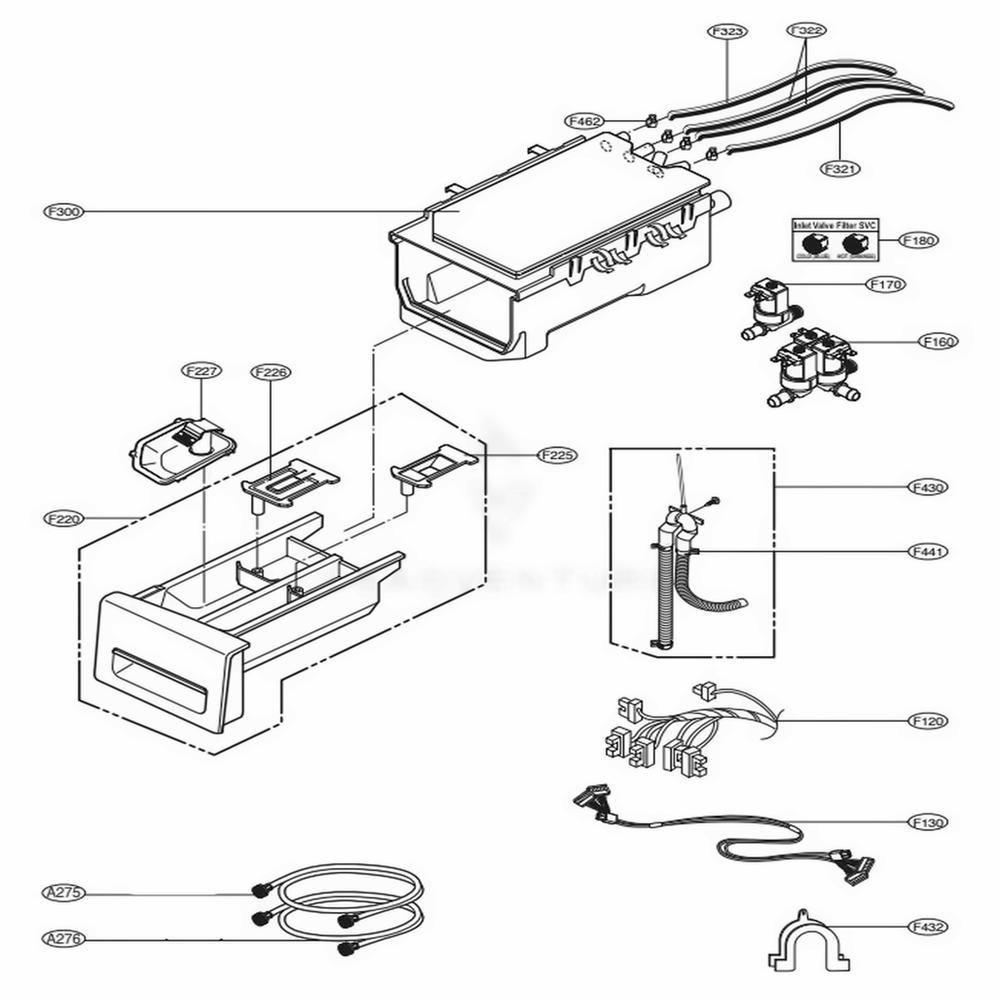 Dispenser Assembly Diagram and Parts List for 41538 APBESEU LG Washer Dryer Combo