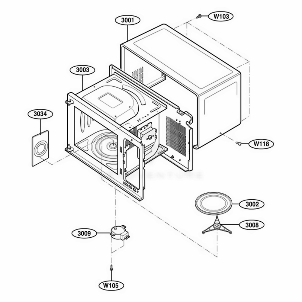 Oven Cavity Parts Diagram and Parts List for 63992 AWHESEA LG Wall Oven