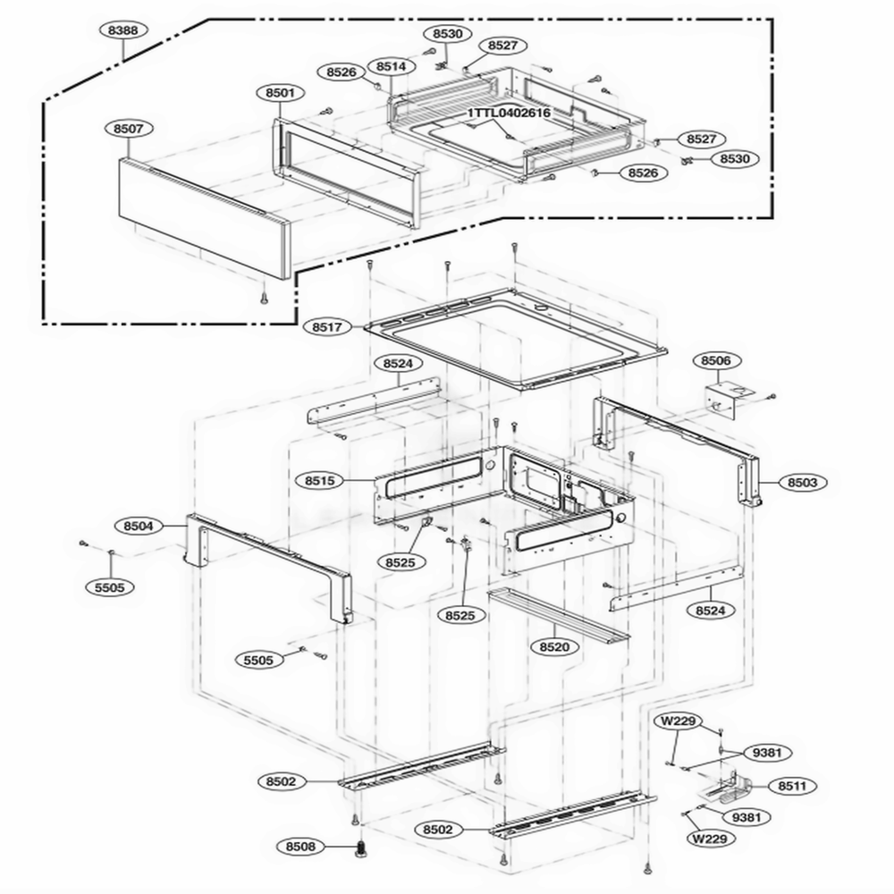 Drawer Parts Diagram and Parts List for LRE5602SS FSTLLCA LG Range
