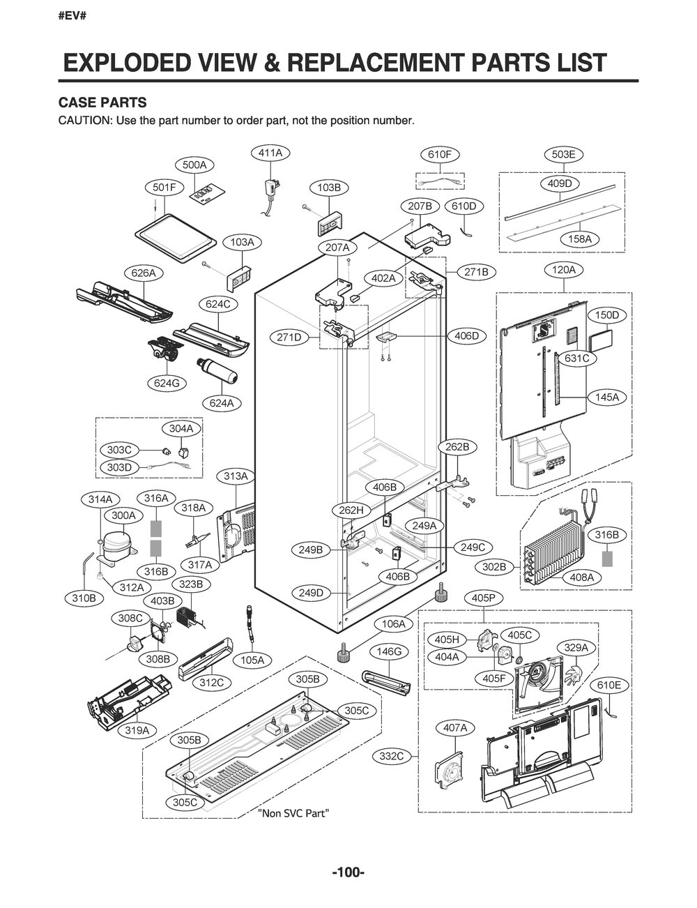 Case Parts Diagram and Parts List for GR-L28ANSXM ASTCNA8 LG Refrigerator