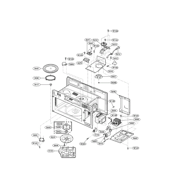 Interior 2 Diagram and Parts List for LMV1813SW 00 LG Microwave Oven Combo