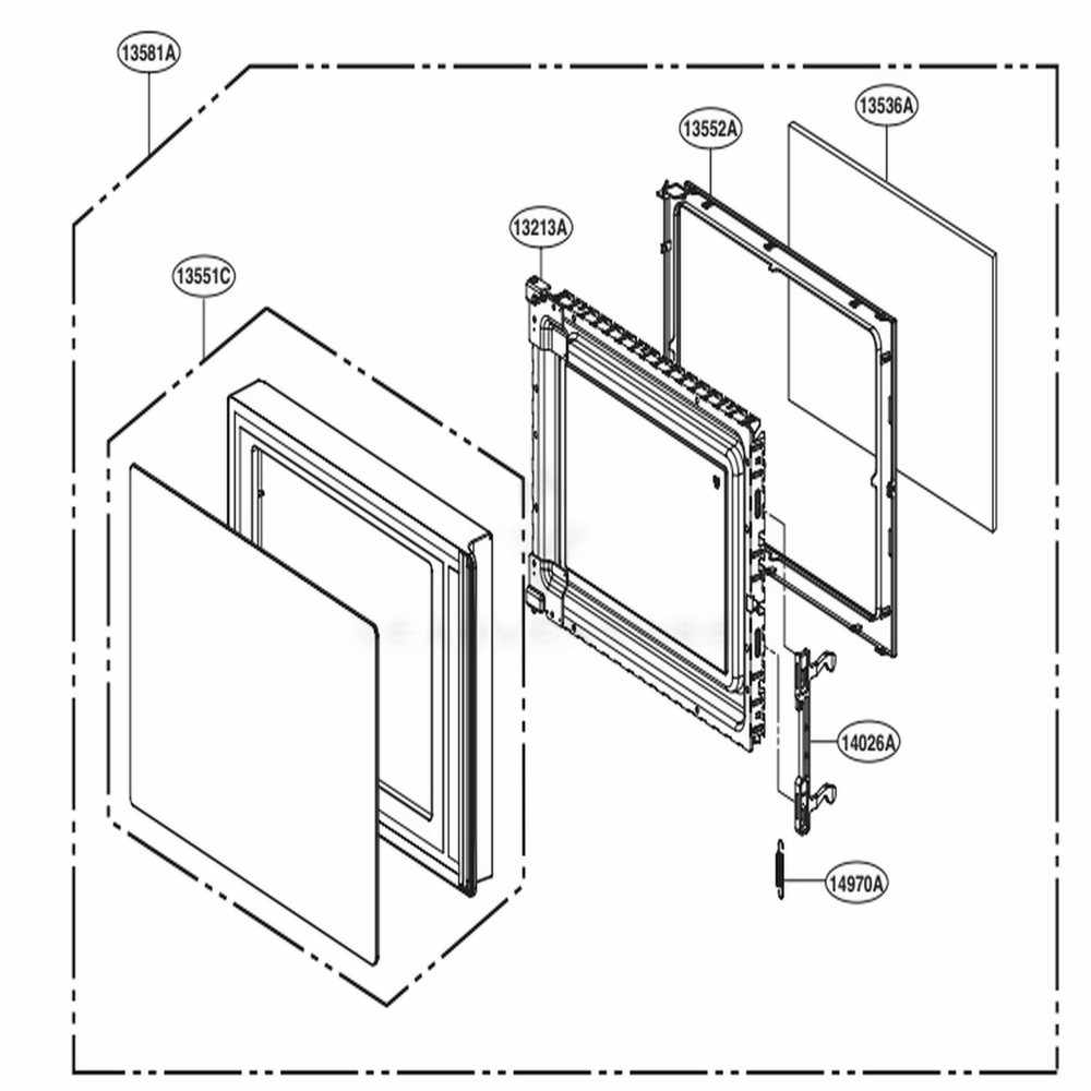 Door Parts Diagram and Parts List for MS0936GIS CBKELEC LG Range